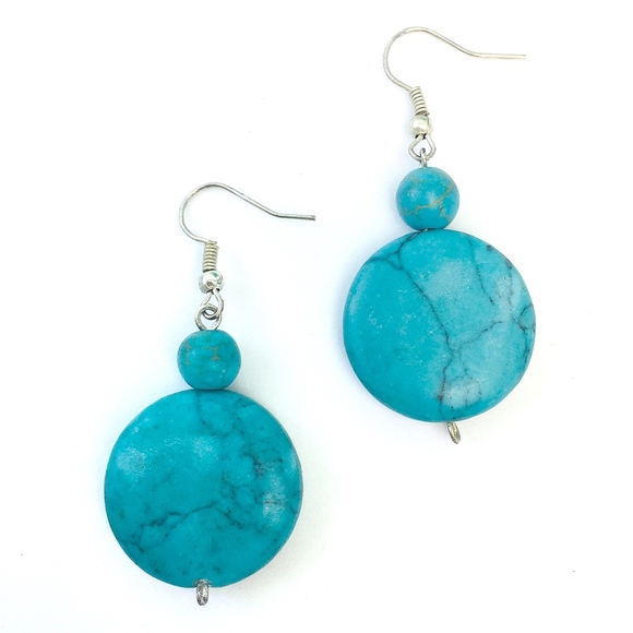 Turquoise Color Dangle Earrings - Picture 1 of 6
